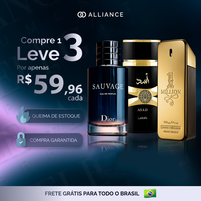 Kit 3 Perfumes Importados - Árabe Lattafa ASAD + 1 Million + Sauvage (100ml) - [NOVEMBRO BLACK]