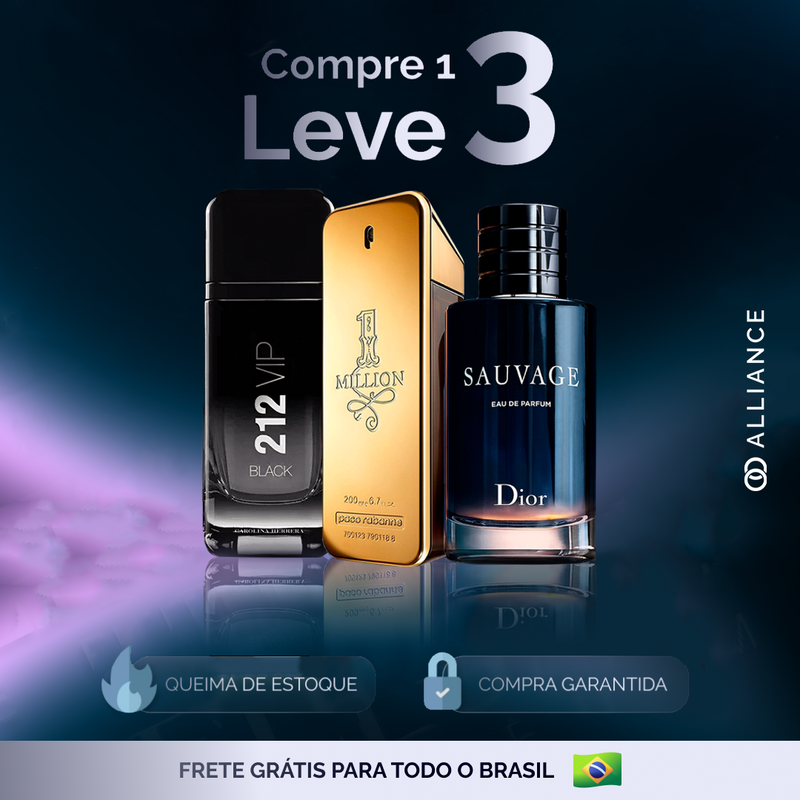 Kit 3 Perfumes Masculinos  - 1 Million , Sauvage Dior e 212 VIP Black (100ml) - [QUEIMA DE ESTOQUE]