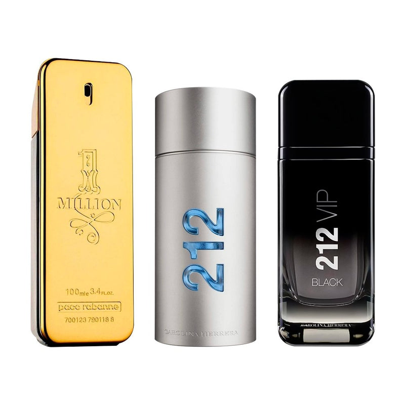 Combo Masculino com 3 Perfumes  - 1 Million, 212 MEN e 212 Black