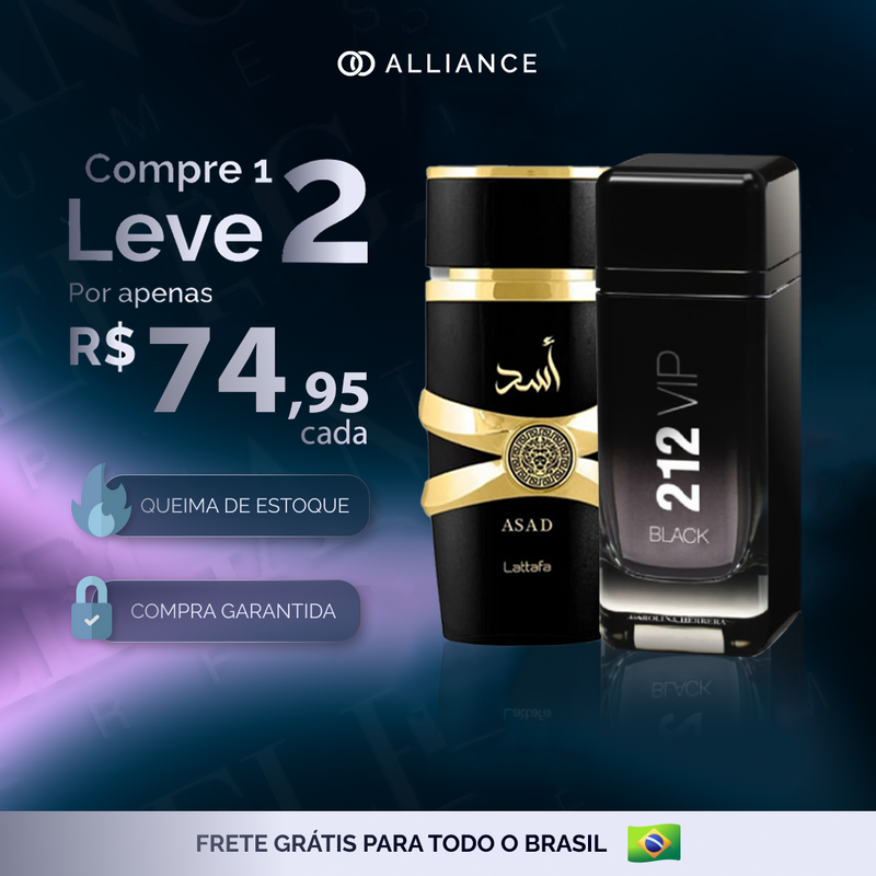 Kit 2 Perfumes Importados - Árabe Lattafa ASAD + 212 VIP BLACK (100ml) - [NOVEMBRO BLACK]