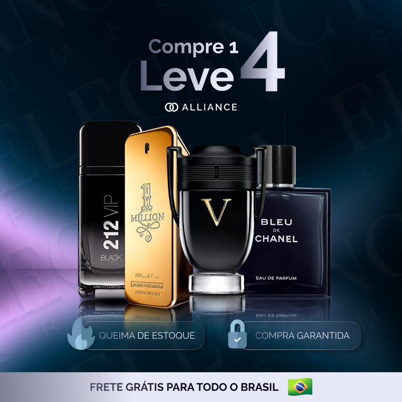 KIT 4 Perfumes Masculinos Importados (100ml) - 1 million | 212 black | Invictus V| Bleu - [NOVEMBRO BLACK]